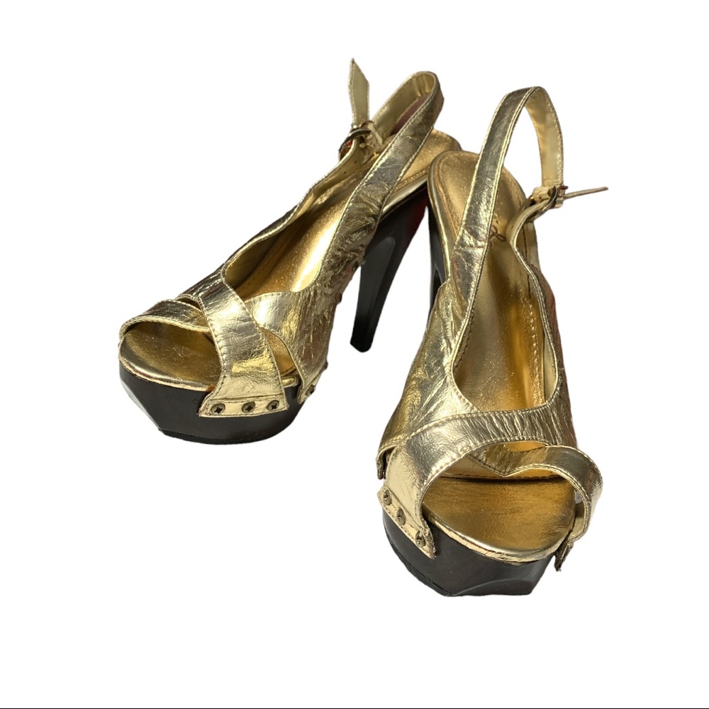 QUPID Gold and Brown Platform Stiletto Heel  Size 7 - Picture 5 of 11